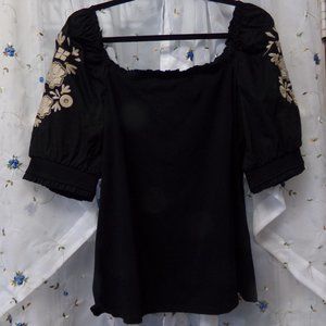 INC EMBROIDERED PEASANT PUFF SLEEVE XL